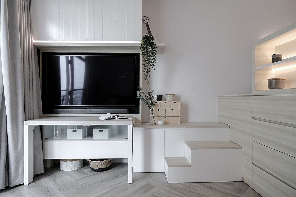 Work table inside the home can be tucked away when not in use