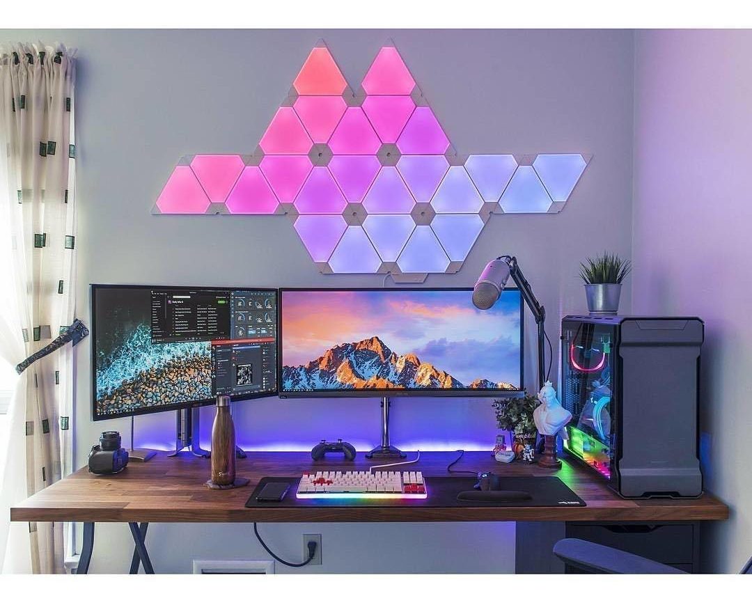 led light display over computer screens