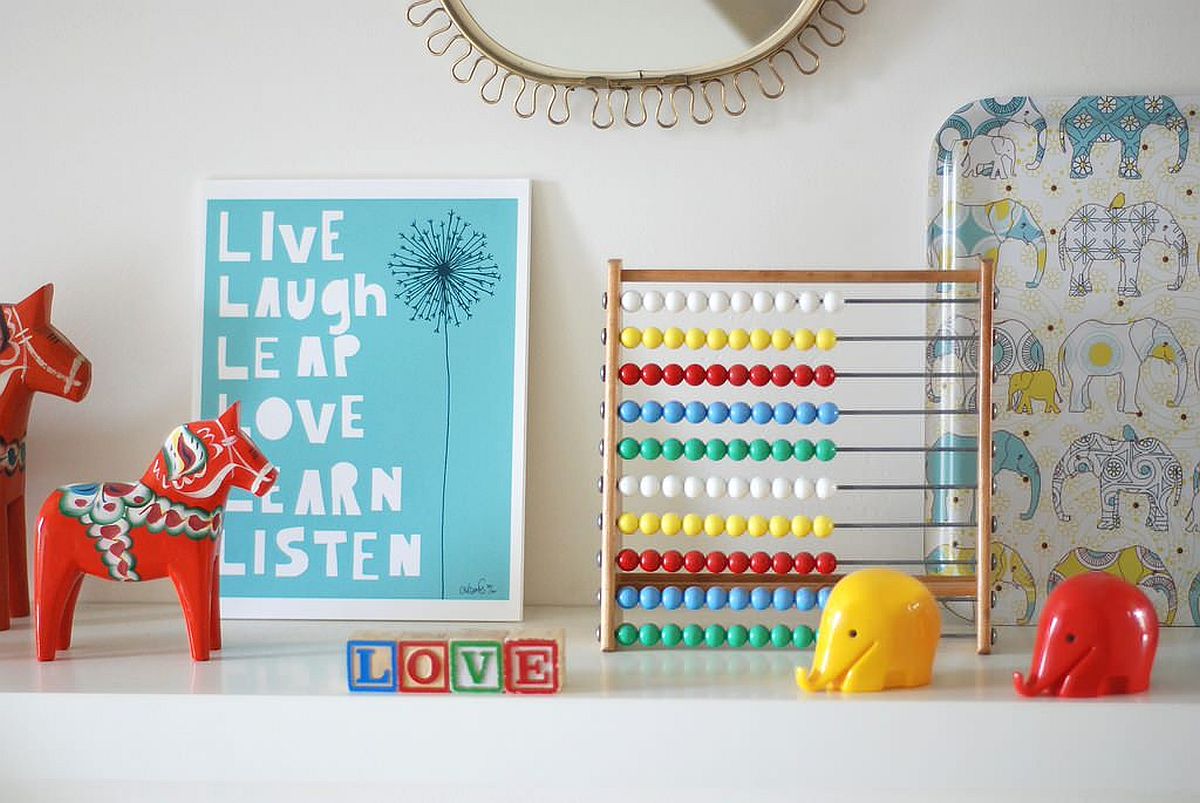 Arrangement of toys coupled with storage cabinets with colorful zest in the kids' room