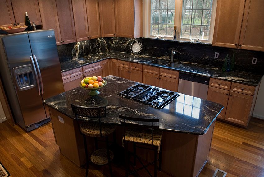 Black Granite and Wooden Cabinet