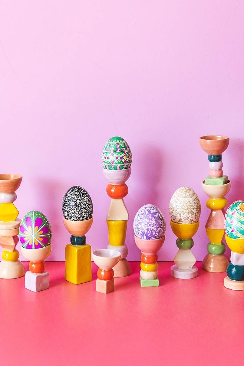 Colorful eggs on stands