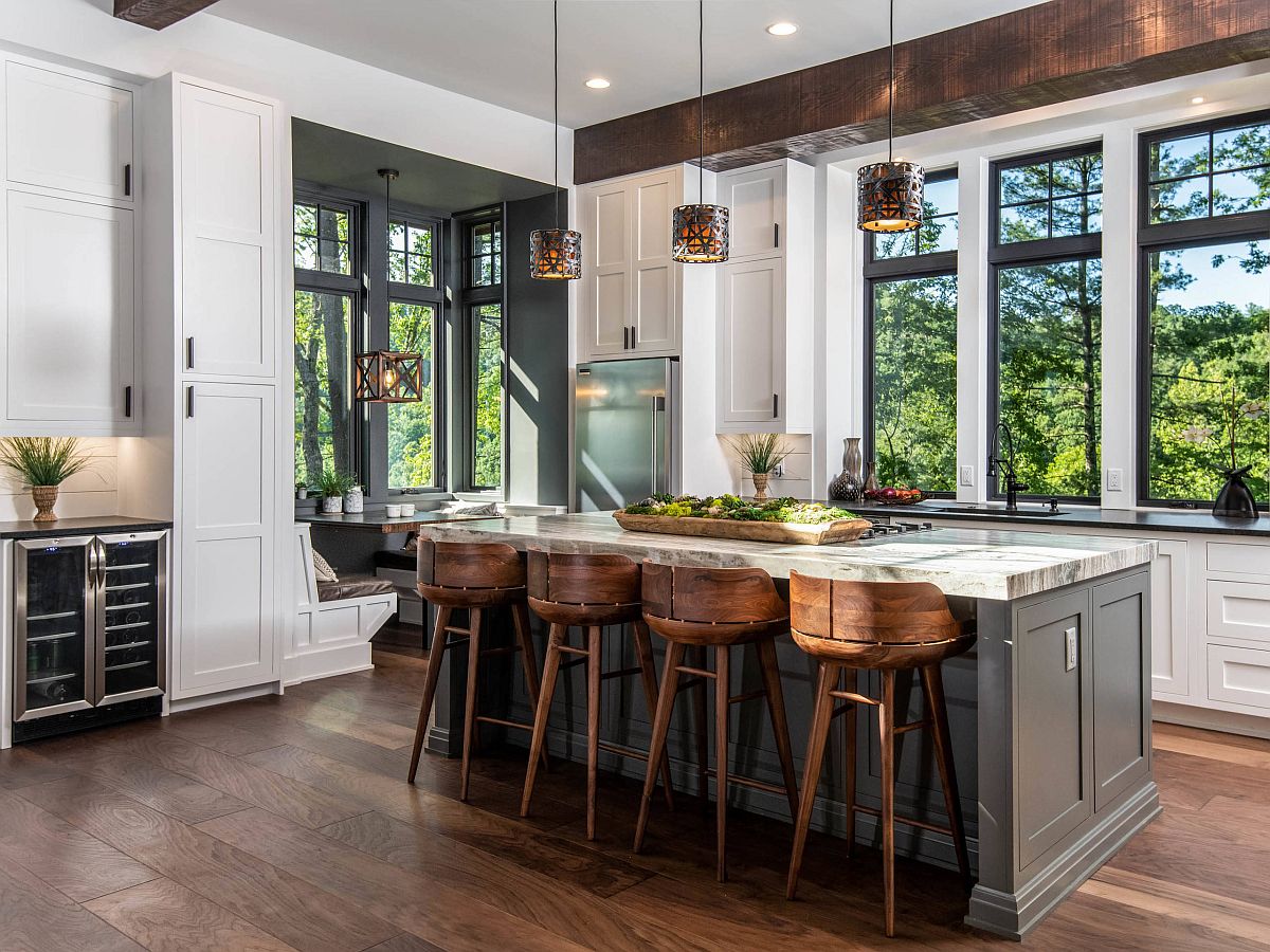 Combine modernity with rustic and industrial touches in the kitchen