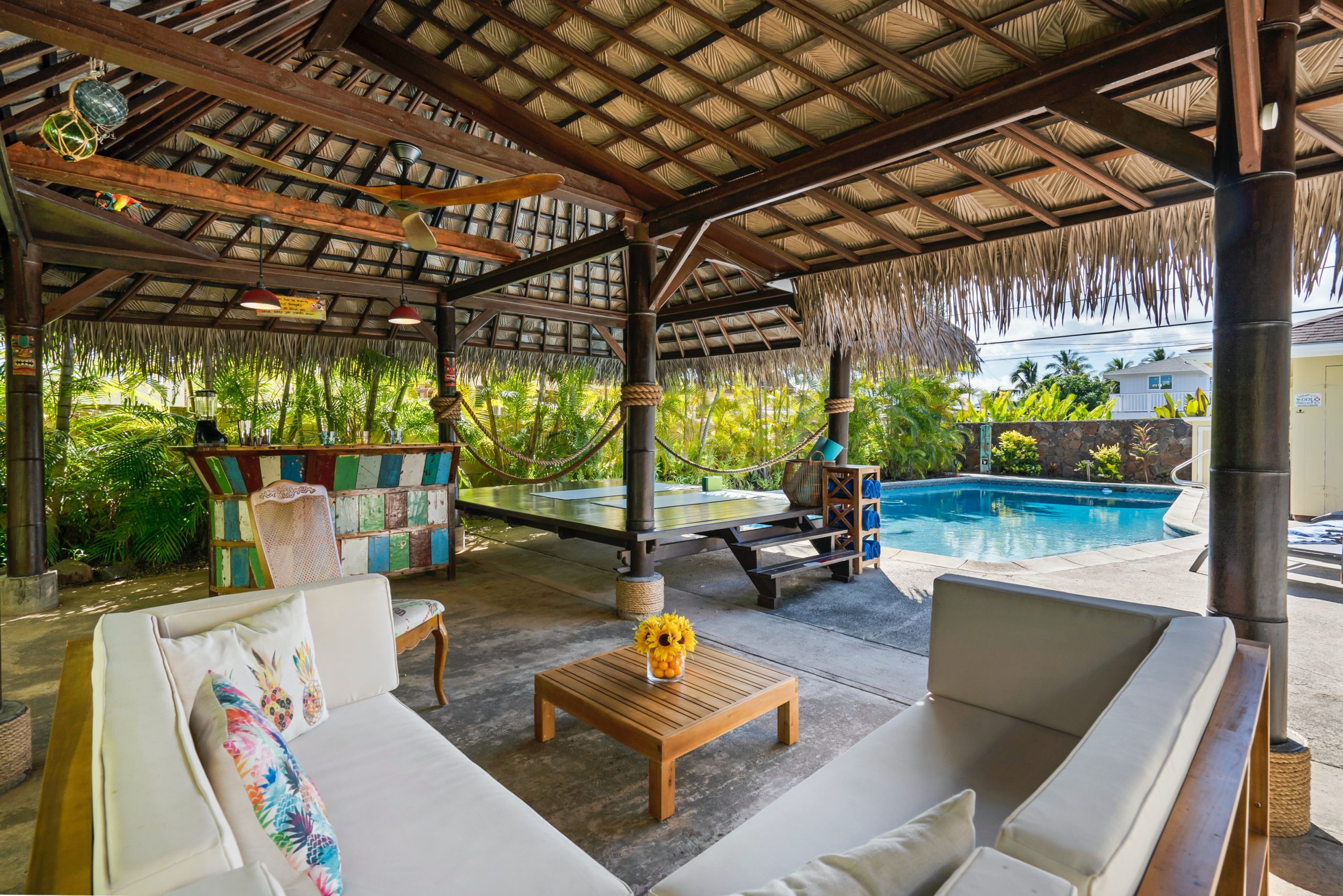 Cozy cabana close to a swimming pool