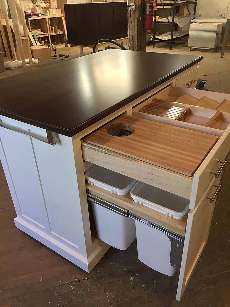 Empty kitchen island in a workshop