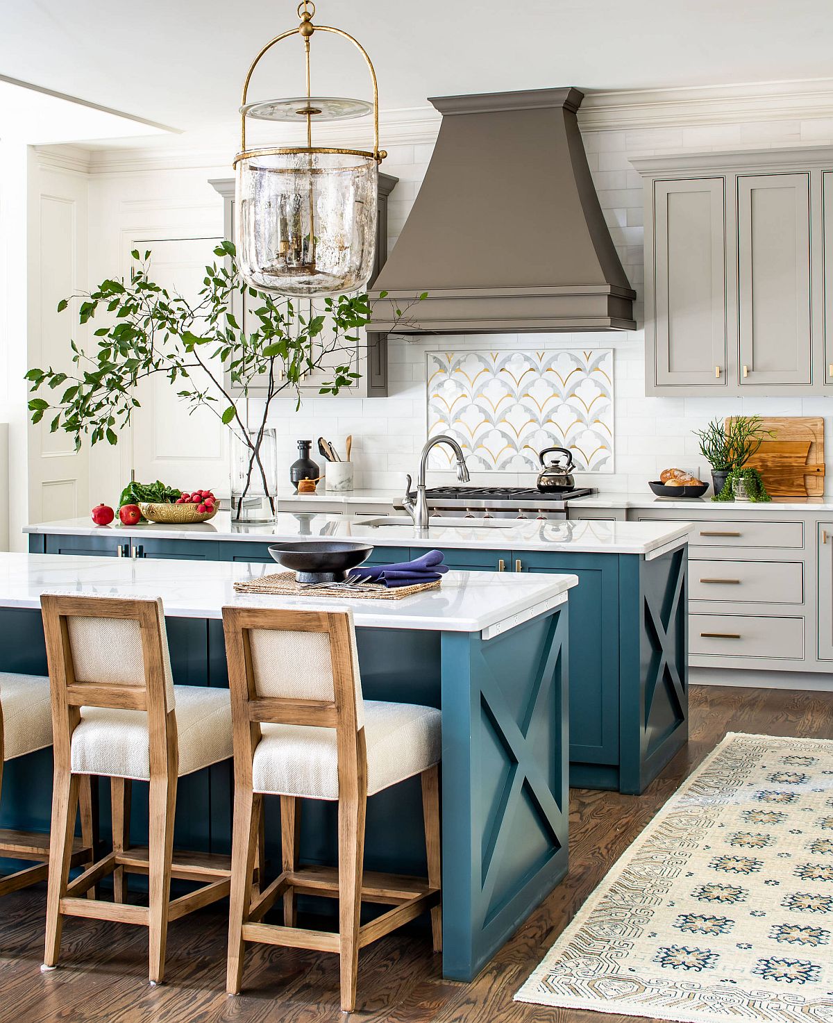 Find a shade of teal wth bluish dominance that you love for the kitchen island