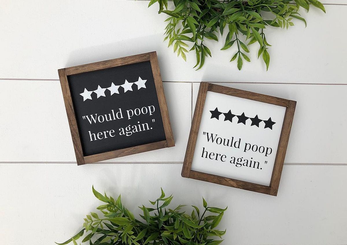 Give your bathroom a fabulous five star rating with this trendy bathroom sign on the wall