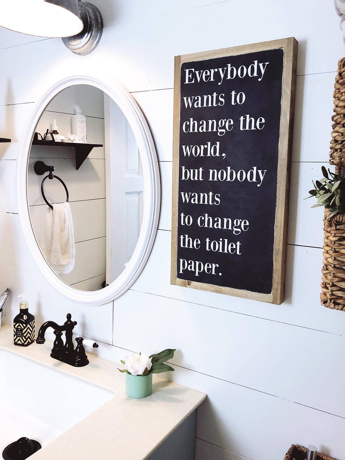 Give yourself a reminder to change the toilet paper with a fun sign in the bathroom