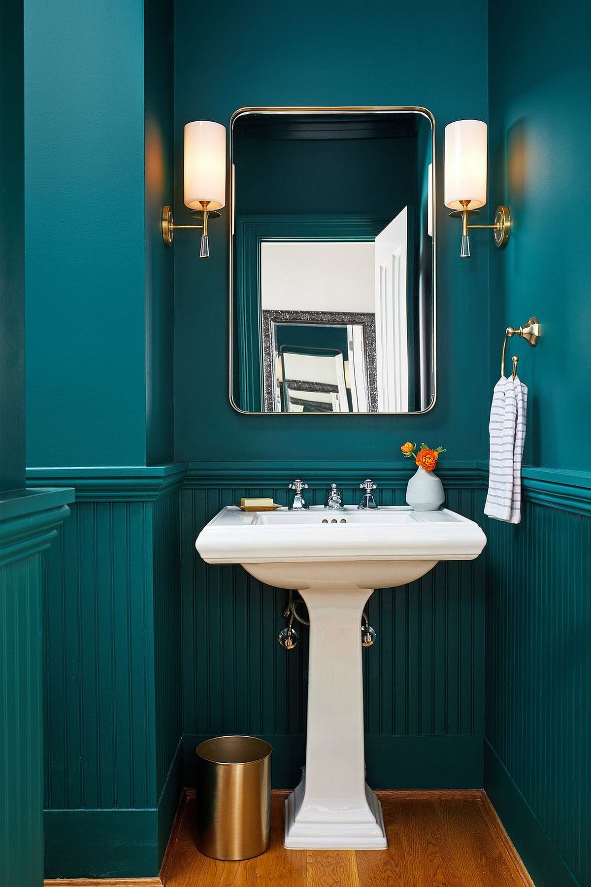 Gorgeous modern teal bathroom feels absolutely picture-perfect