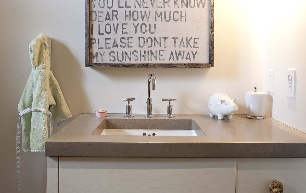 Hang that bathroom sign above the vanity in the small bathroom