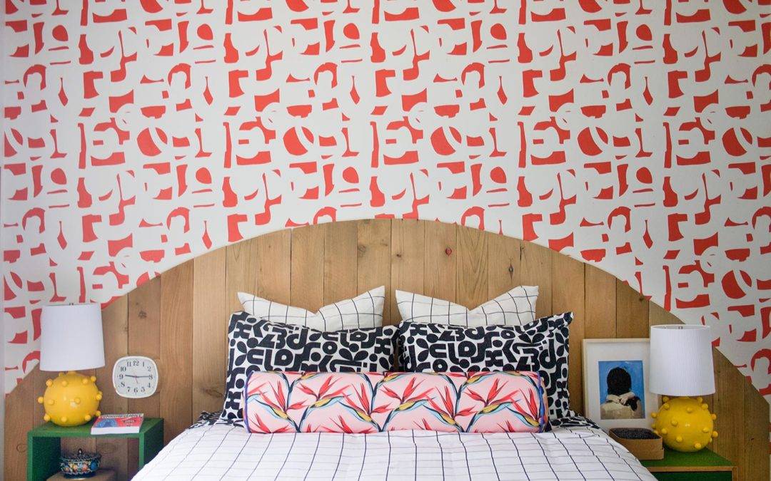 multi-patterned master bedroom set up