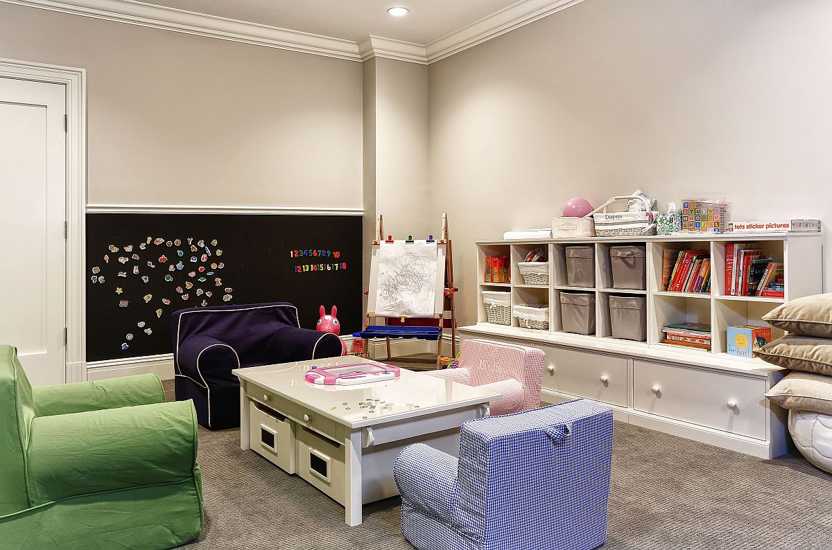 Ingenious kids' playroom with multiple toy storage options