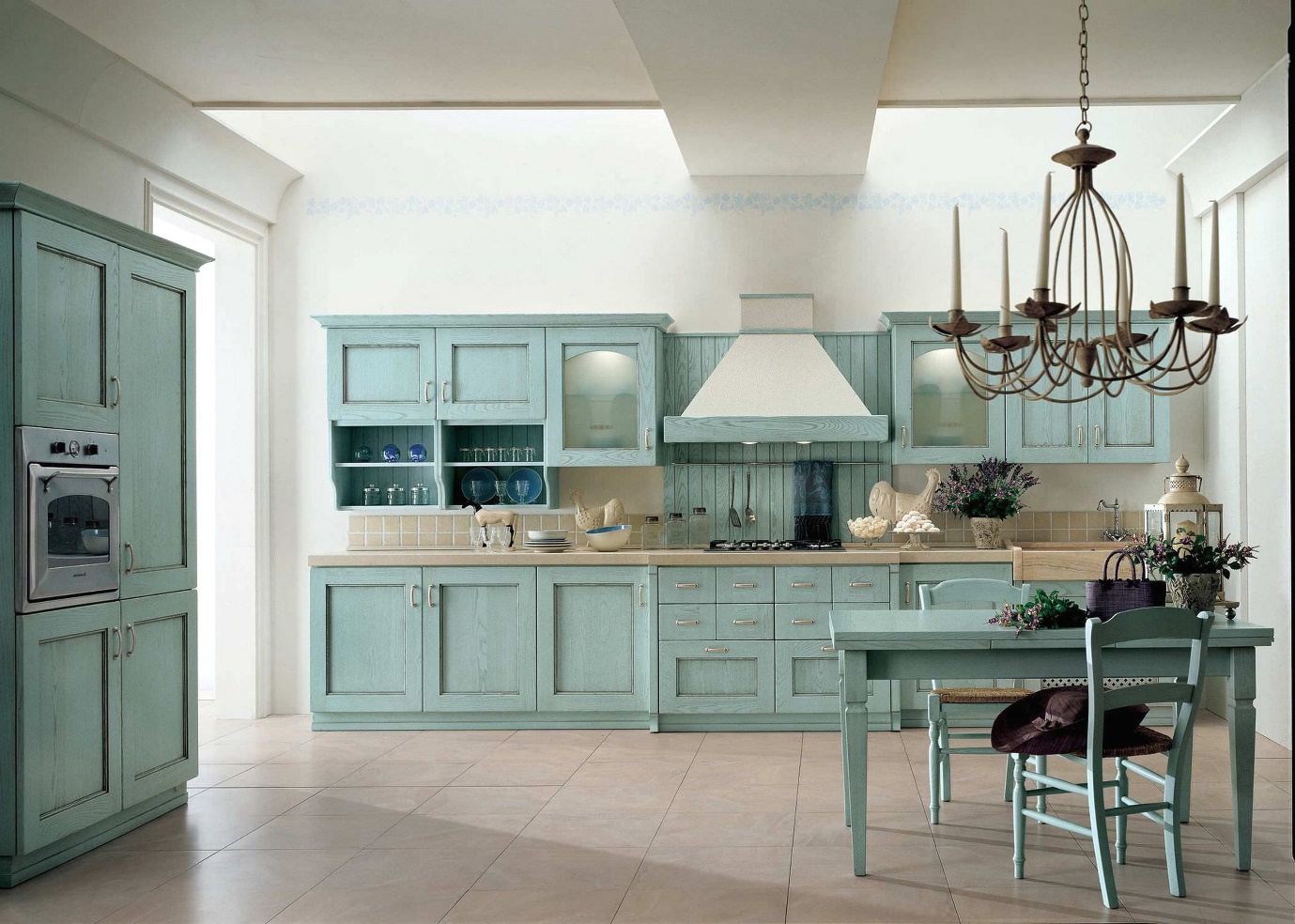 Light Blue-green Kitchen Cabinet