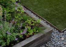 Metal edging landscape with stones