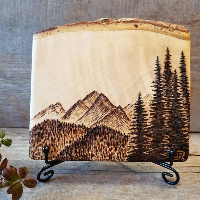 Wood Burning Ideas 39 Creative Decor DIYs Decoist   Mountain And Trees Burned On Wood 70339 768x768 