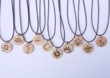 Necklaces with round wood pendants