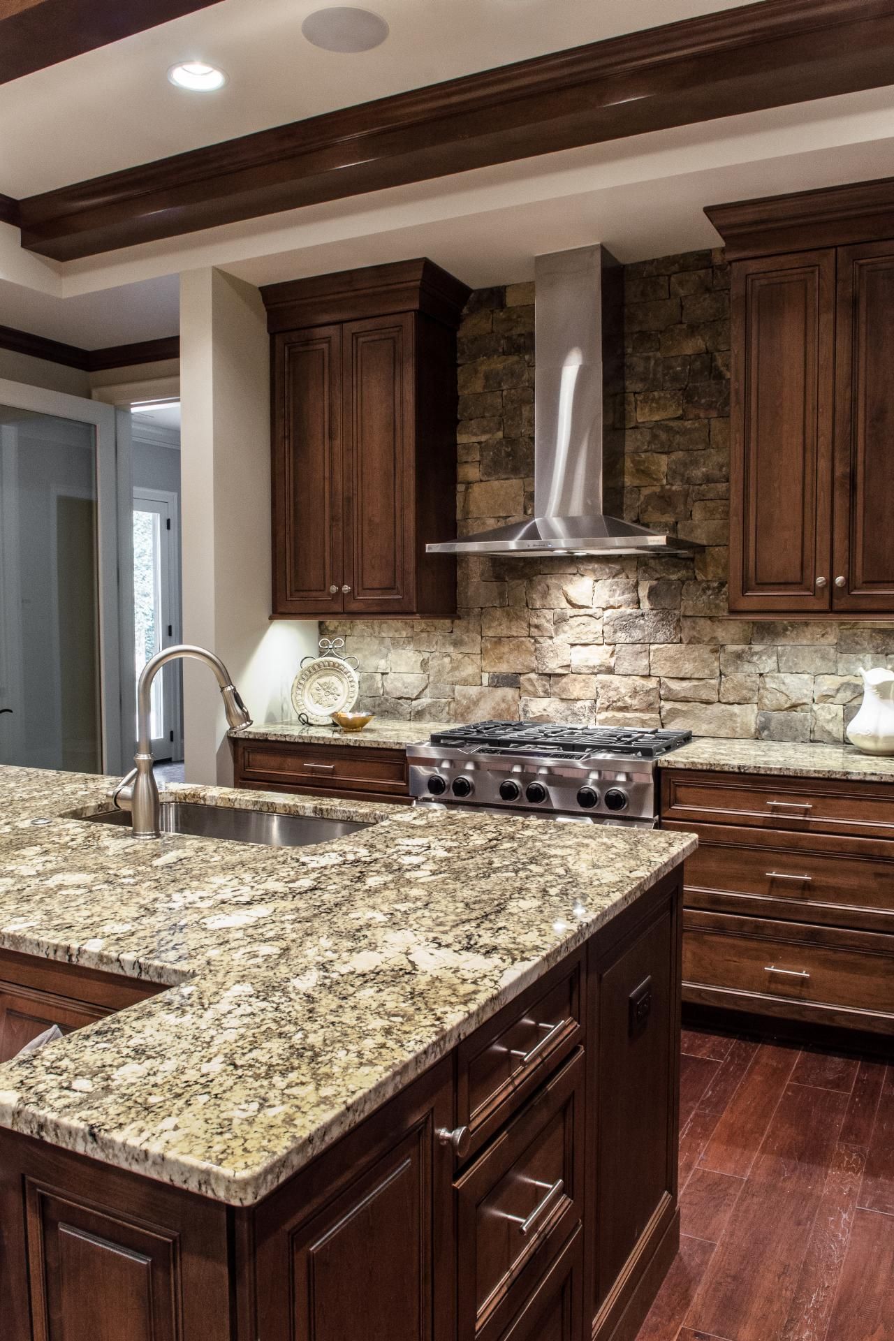 Rustic Wood and Stone Kitchen Cabinet