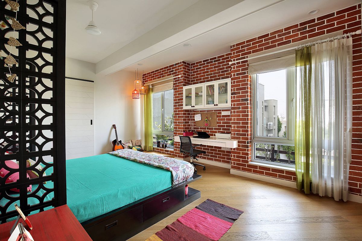 Sliding-desk-in-the-bedroom-with-shelves-coupled-with-chair-in-the-modern-eclectic-bedroom-60446