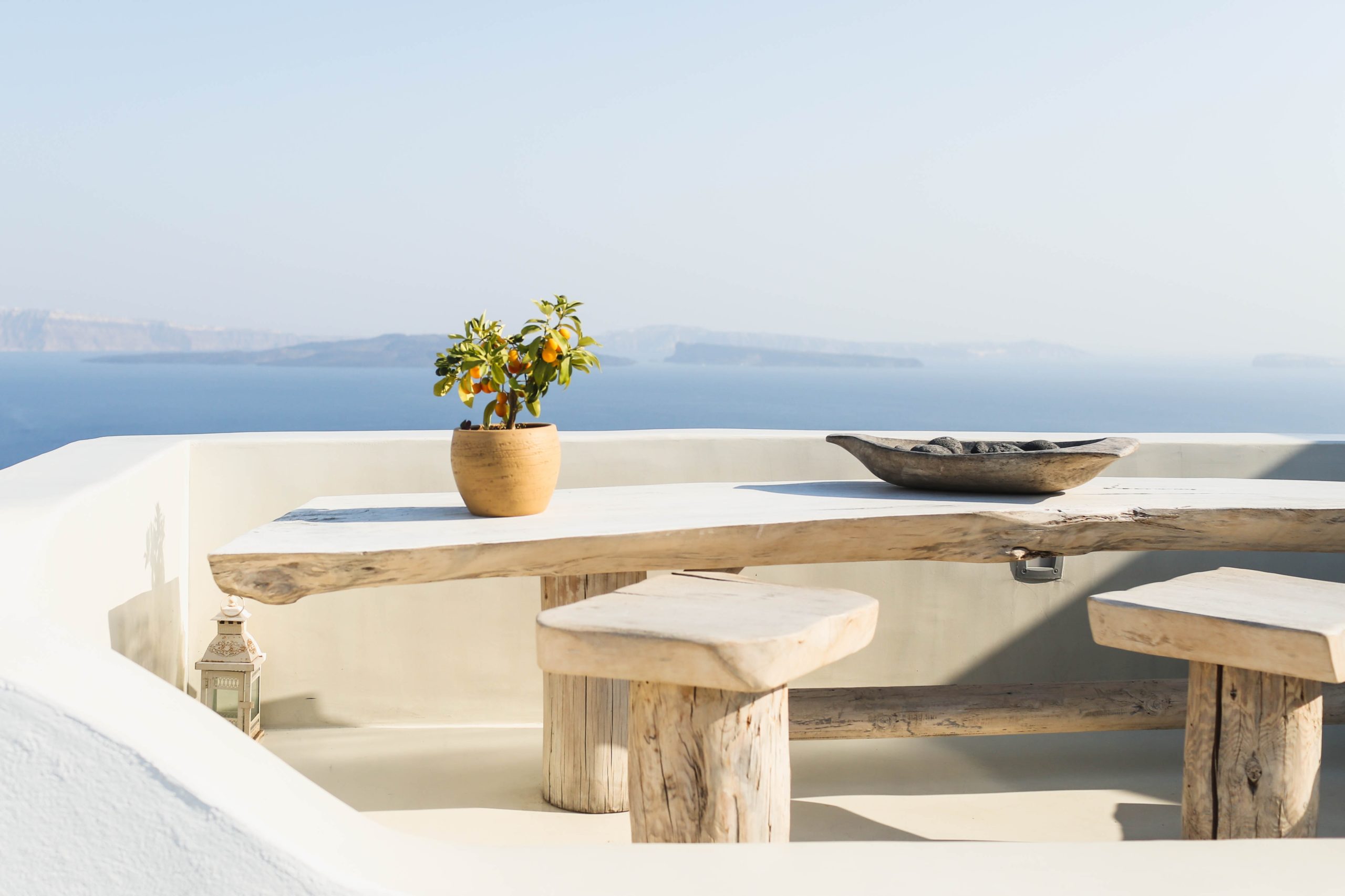 live edge wood table overlooking ocean