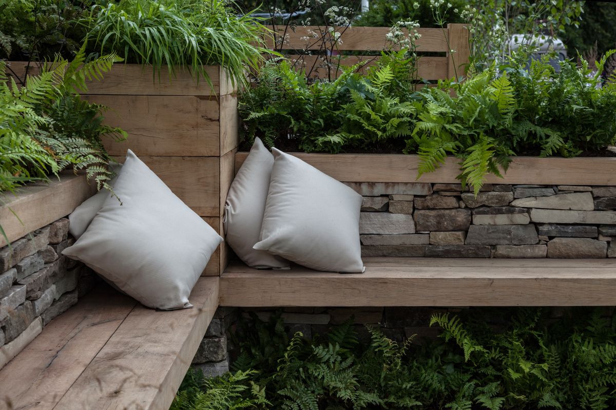 stone planter with built in bench