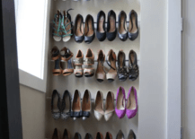 tension rod shoe hanger high heels hanging on wall