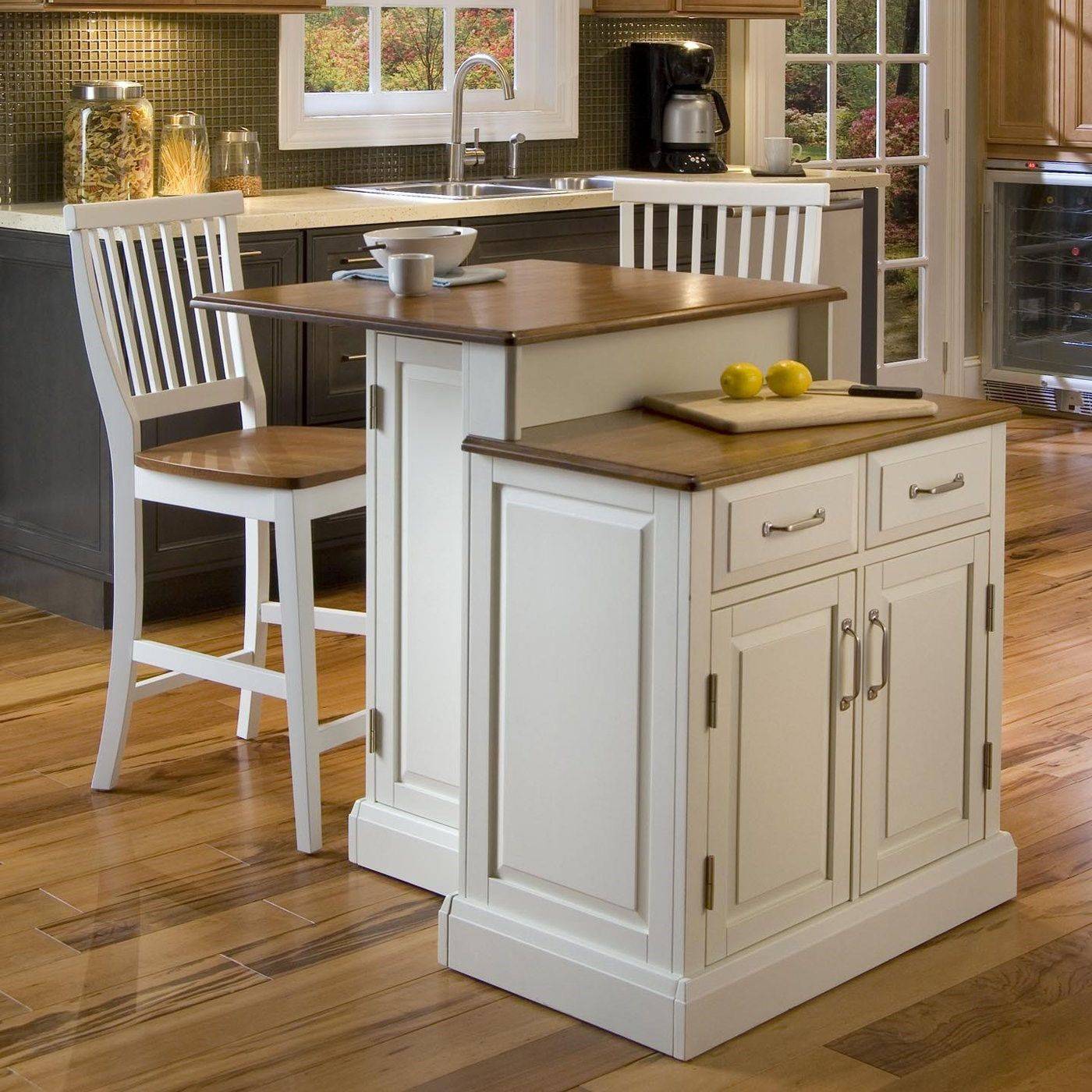 Two-tier kitchen island with matching chairs