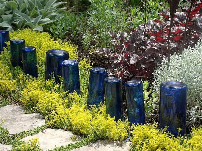 Upside down blue bottles