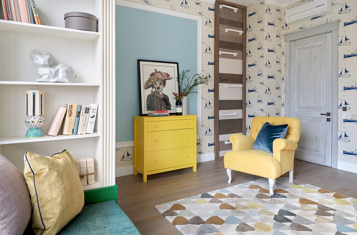 Use accent chairs and deor to usher in a bit of yellow into the modern home