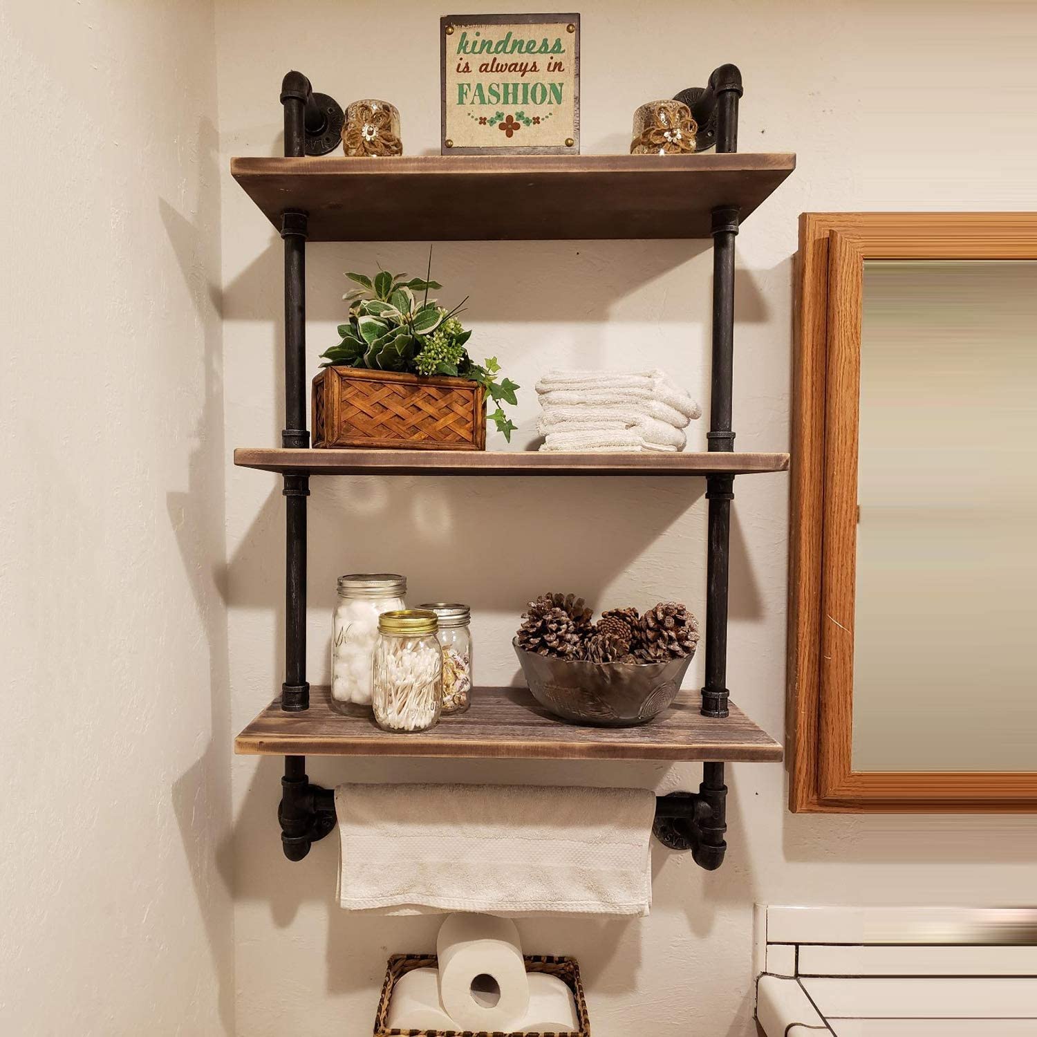 Wall shelf with industrial pipes