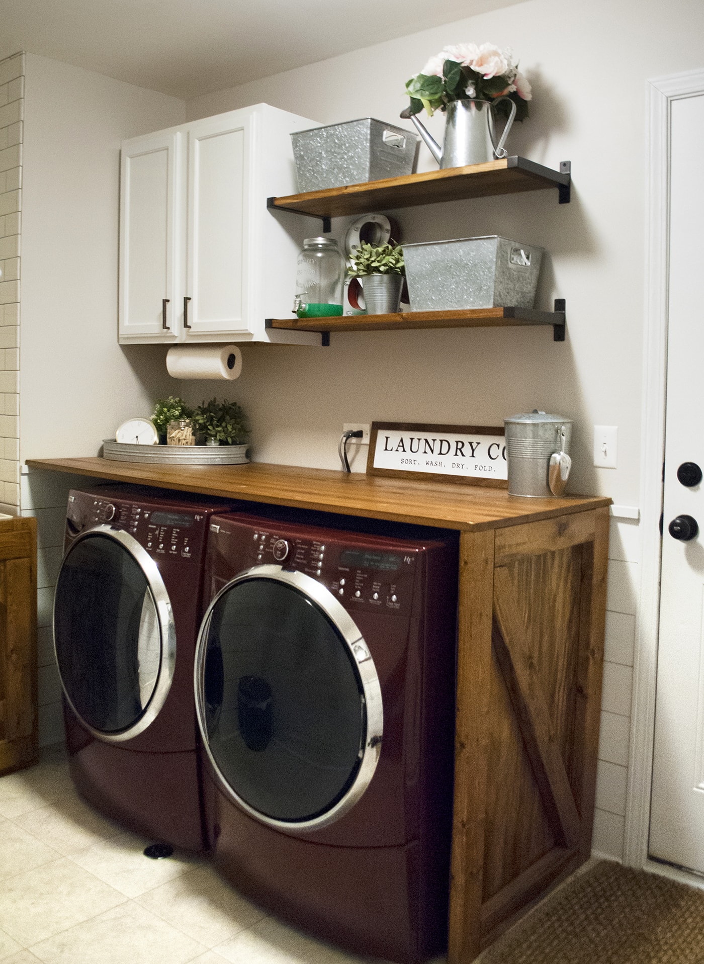 Washer and dryer under wood counter