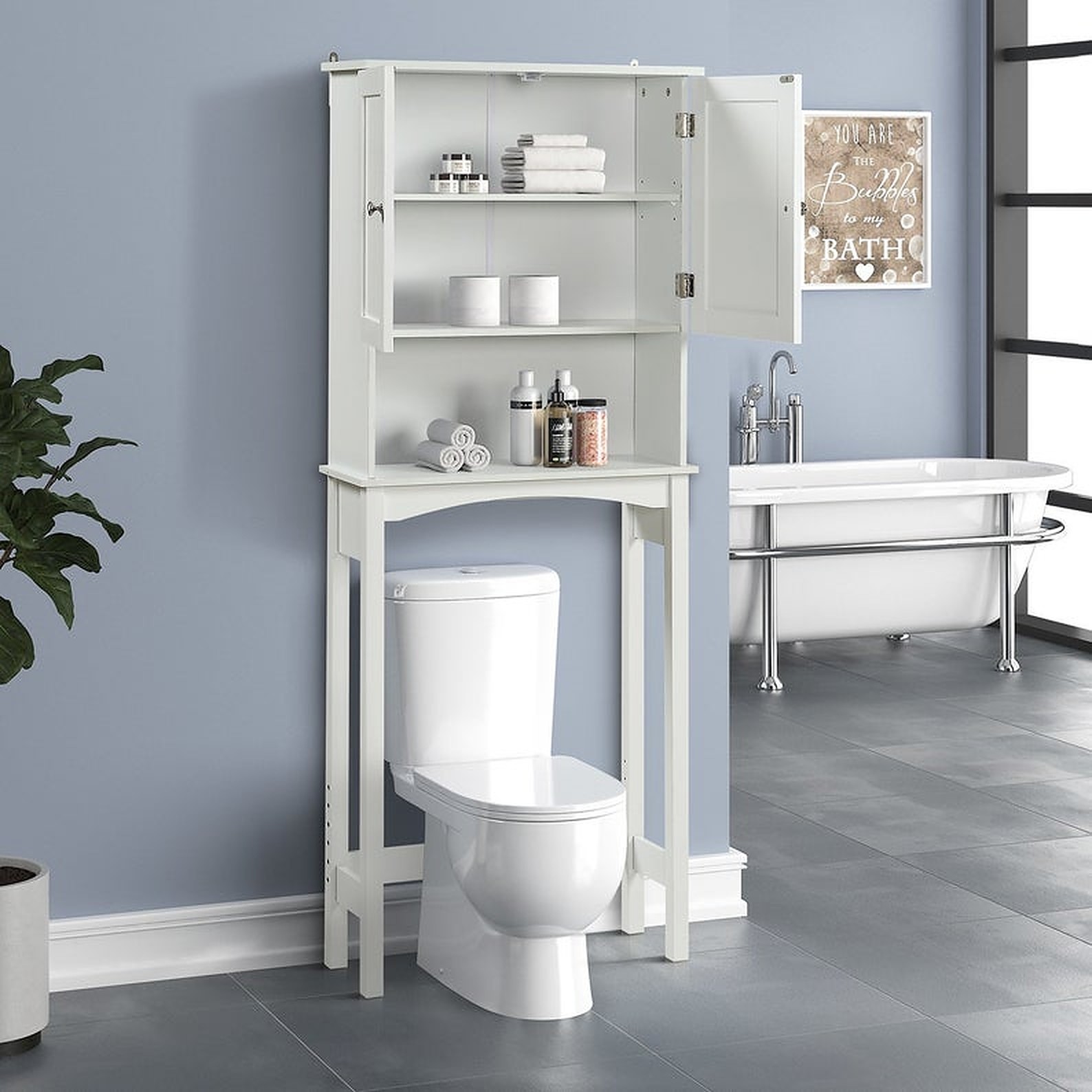 White Bathroom Fixtures In Greyish Blue Wall 69761 