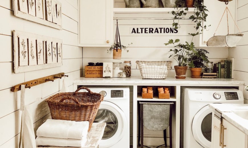 Small Farmhouse Laundry Room Organization Makeover  Rain and Pine