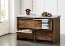Wooden counter with handles and sliding drawers