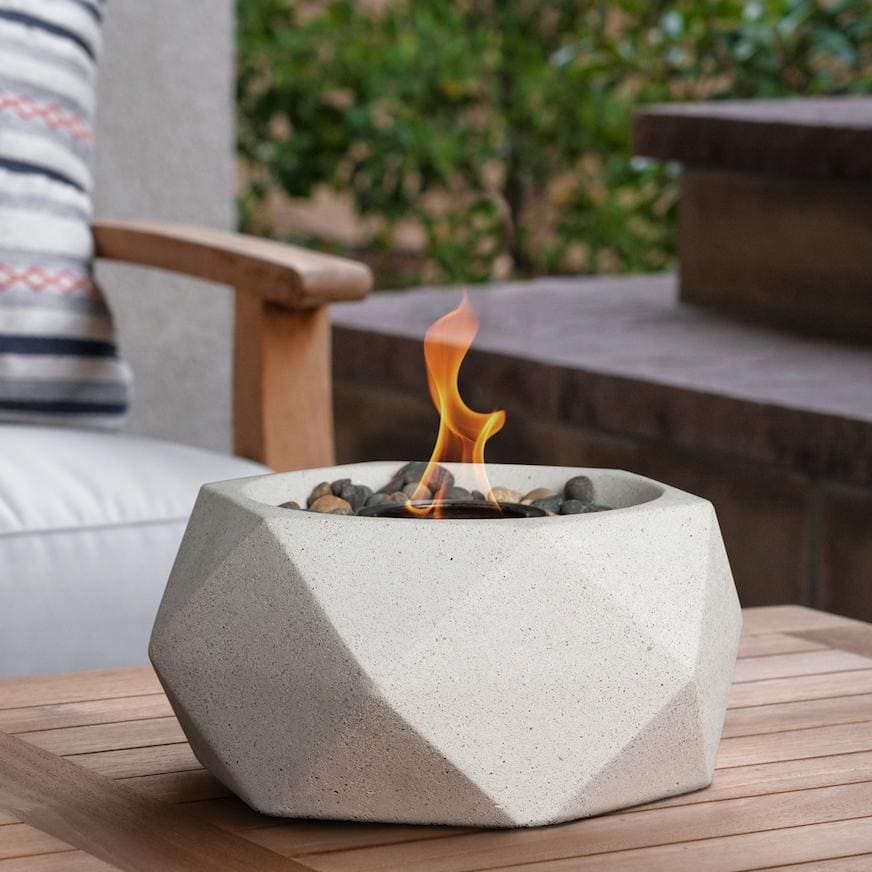 Small Table Top Fire Pot Bowl Geo Stone