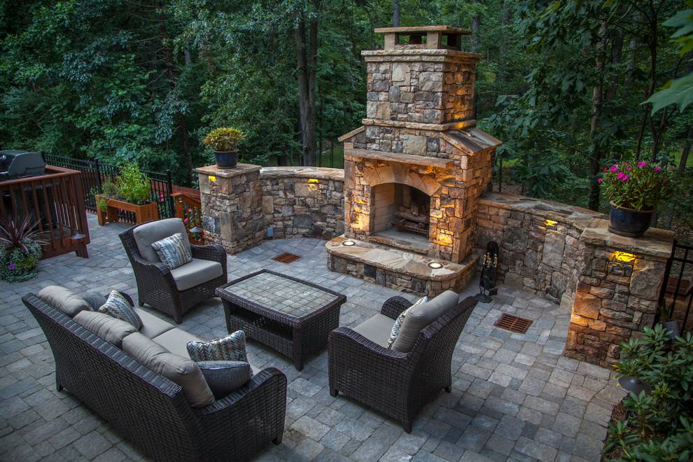 Large Natural Brick Outdoor Fire Pit Patio Lounge