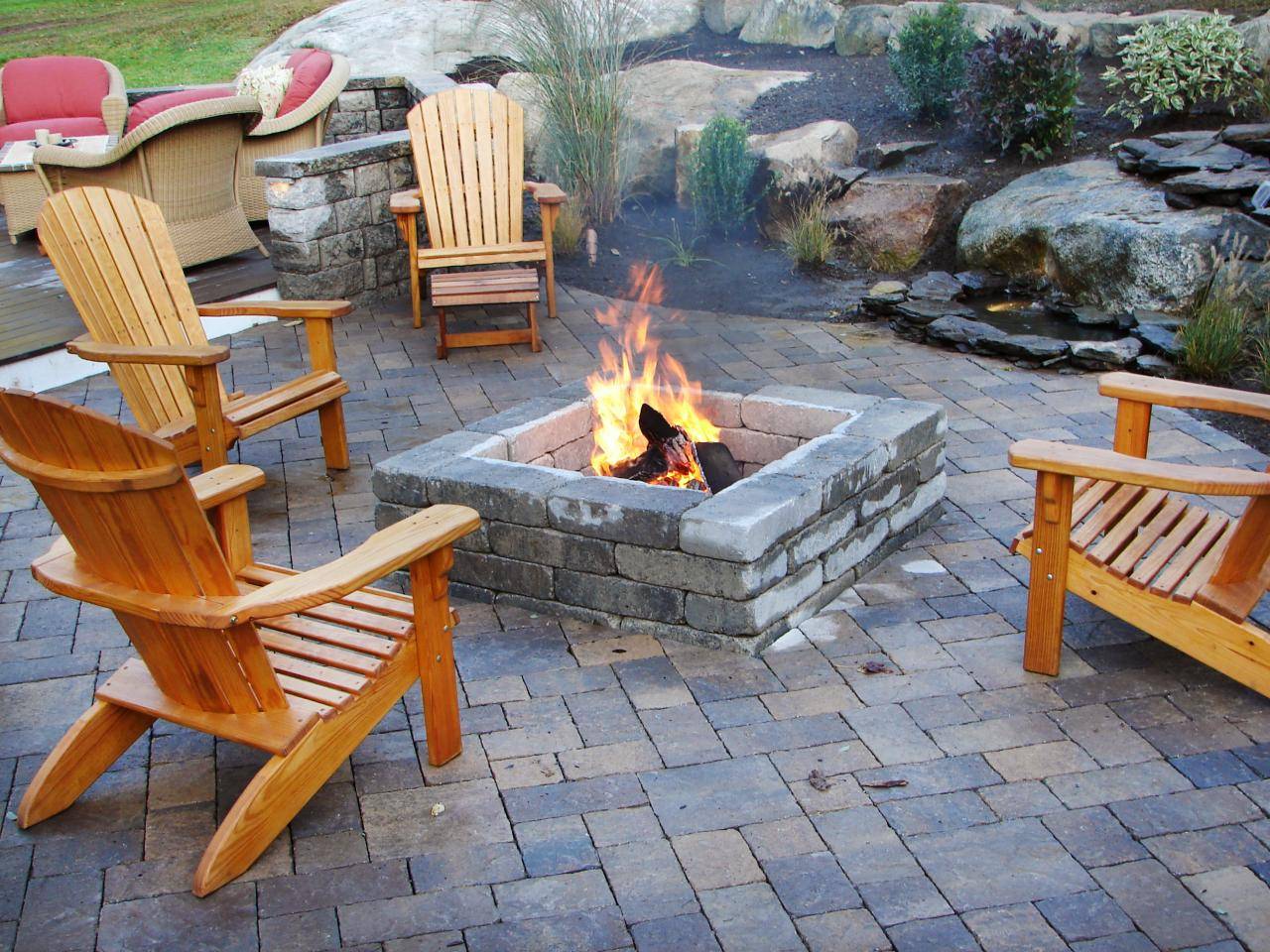Natural stone brick outdoor fire pit stone patio