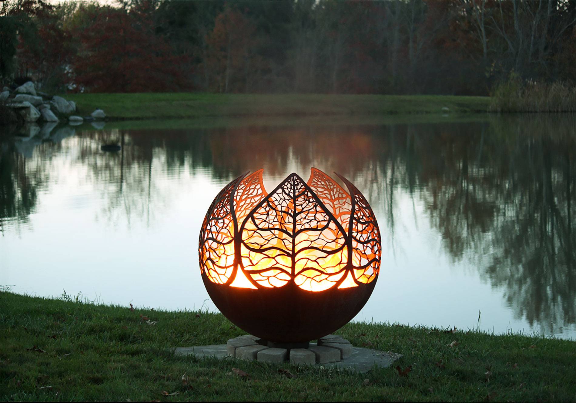 Modern Artistic Fire Pit Chiminea Metal Leaf