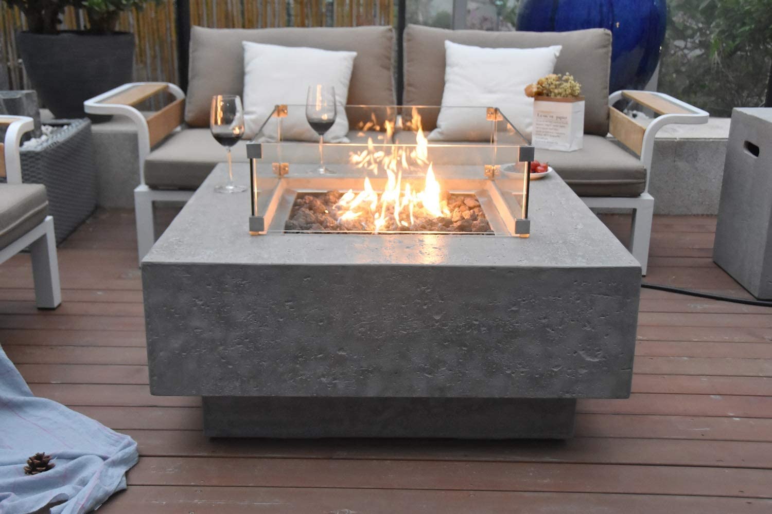 Modern Contemporary Glass and Cement Fire Table Amazon