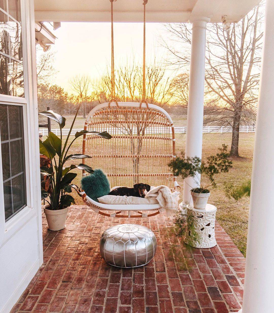 Boho Chic Modern Patio Porch Rattan Oval Swing