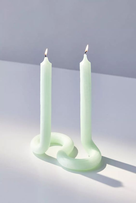 Mint Green Trendy Curved Taper Candles Duo