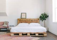 Modern minimalist decor chic pallet board bed frame white bedding