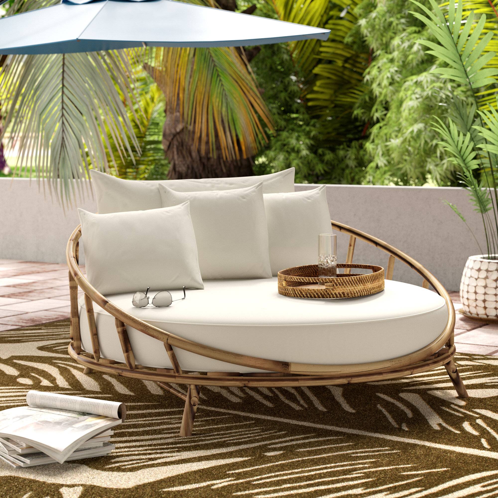 Modern Bamboo Outdoor Patio Day Bed Alternative Seating