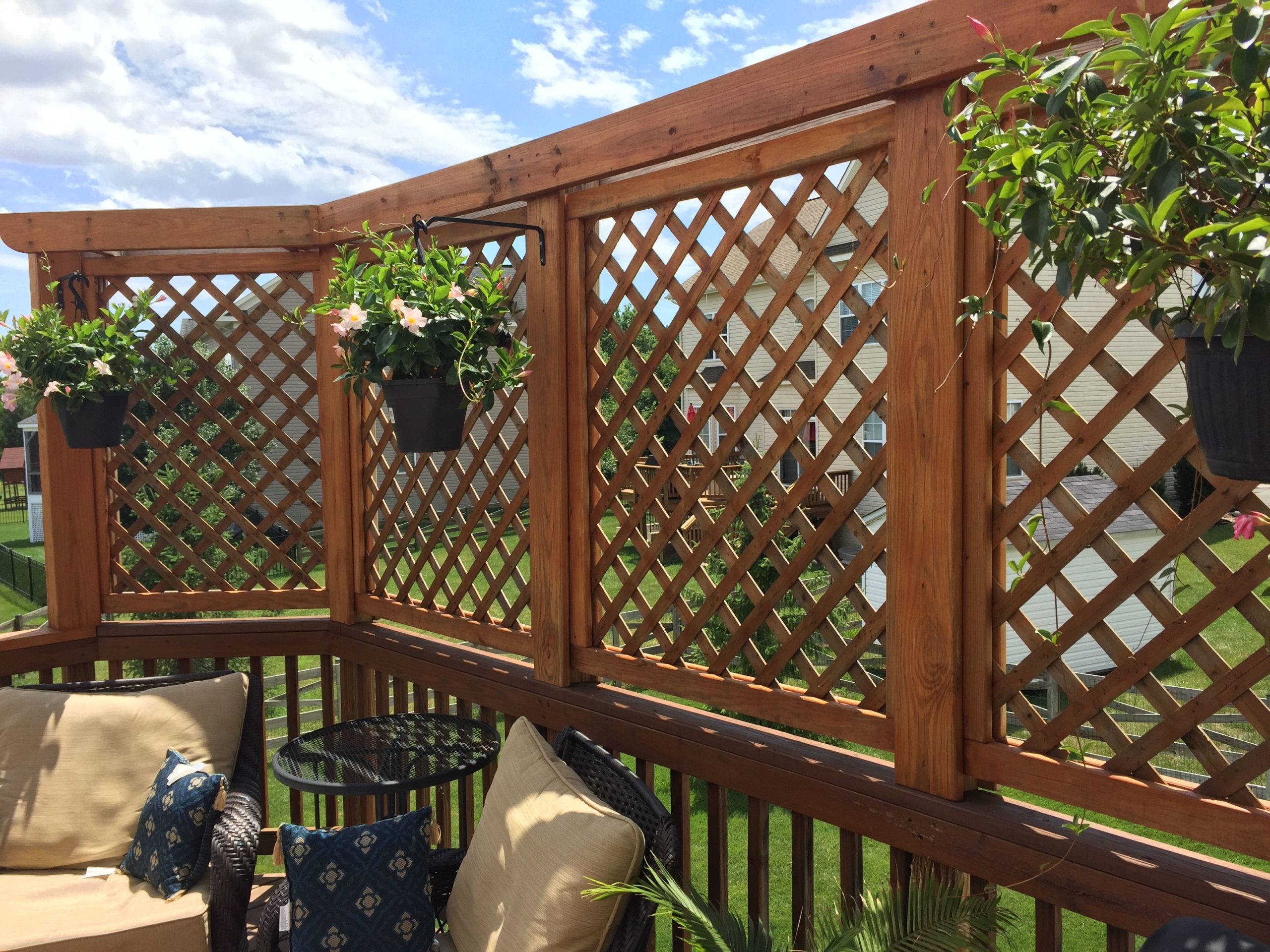 Modern Lattice Trellis Privacy Fence on Deck