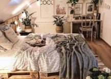 Modern Chic Rustic Pallet Bed Boho Bohemian Plant Decor