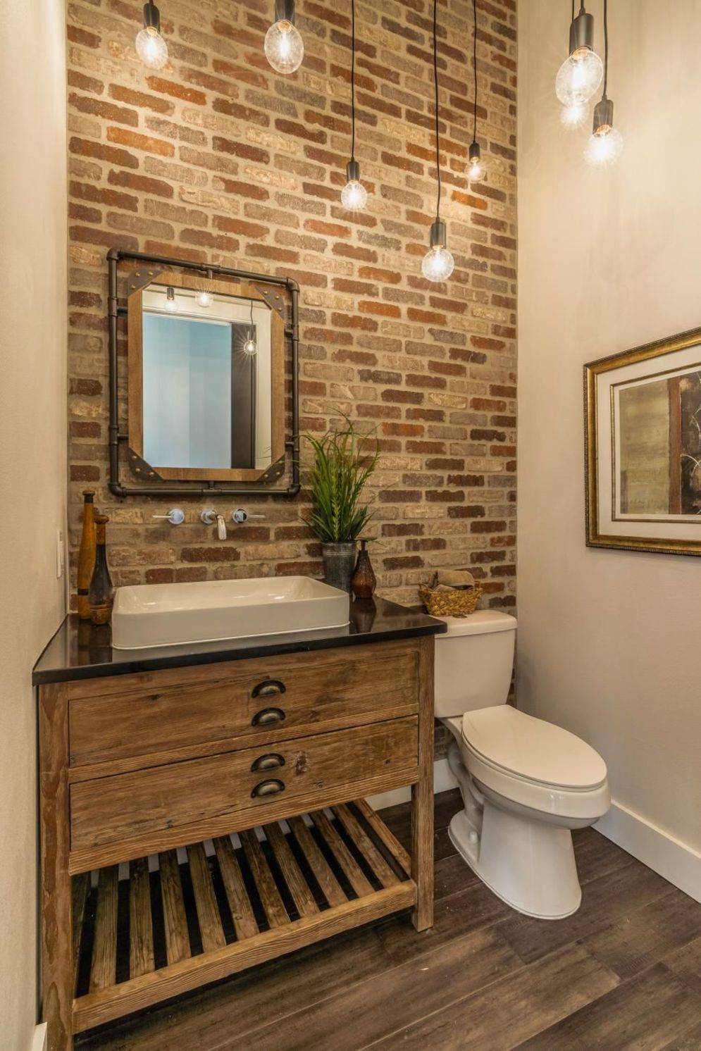 Bathroom Vanity on Brick Accent Wall