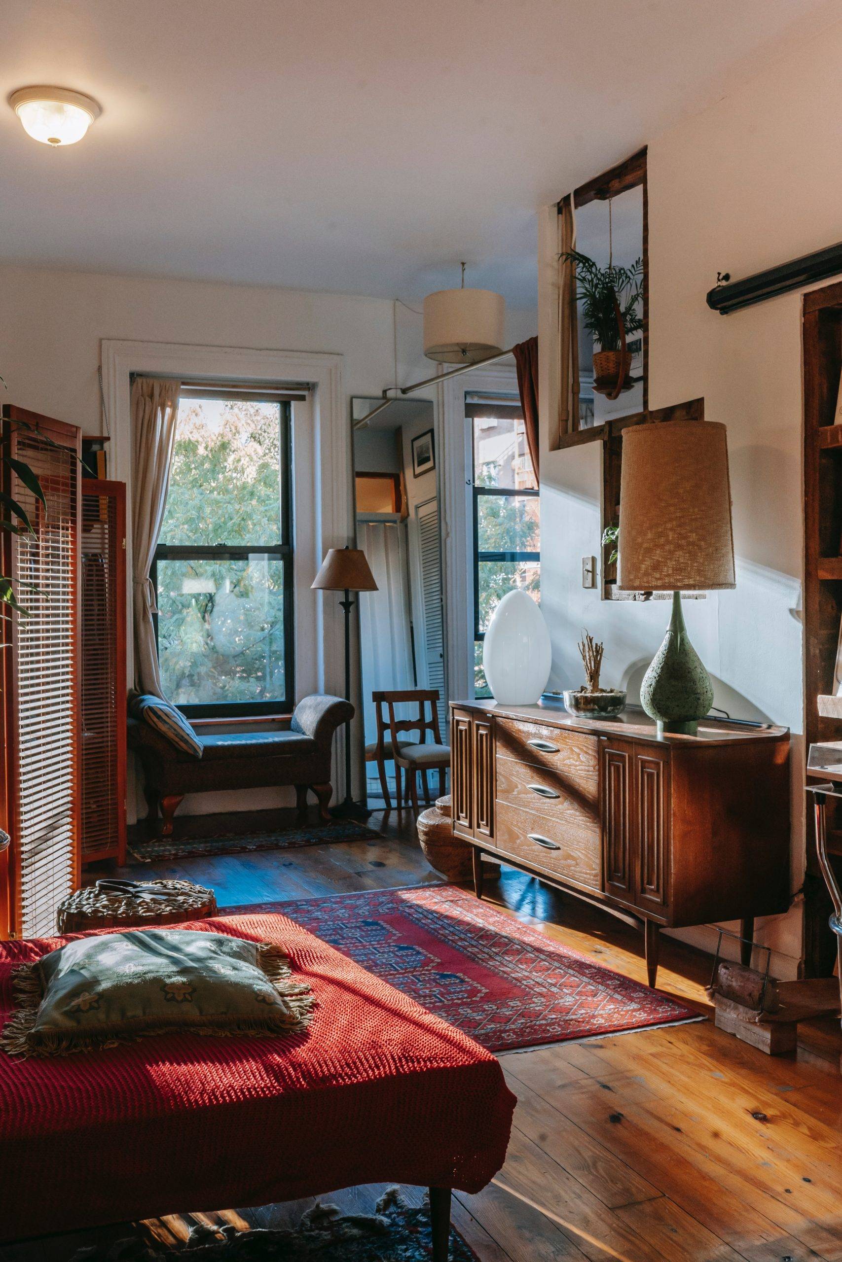 Bedroom interior with lampshades and other fixture