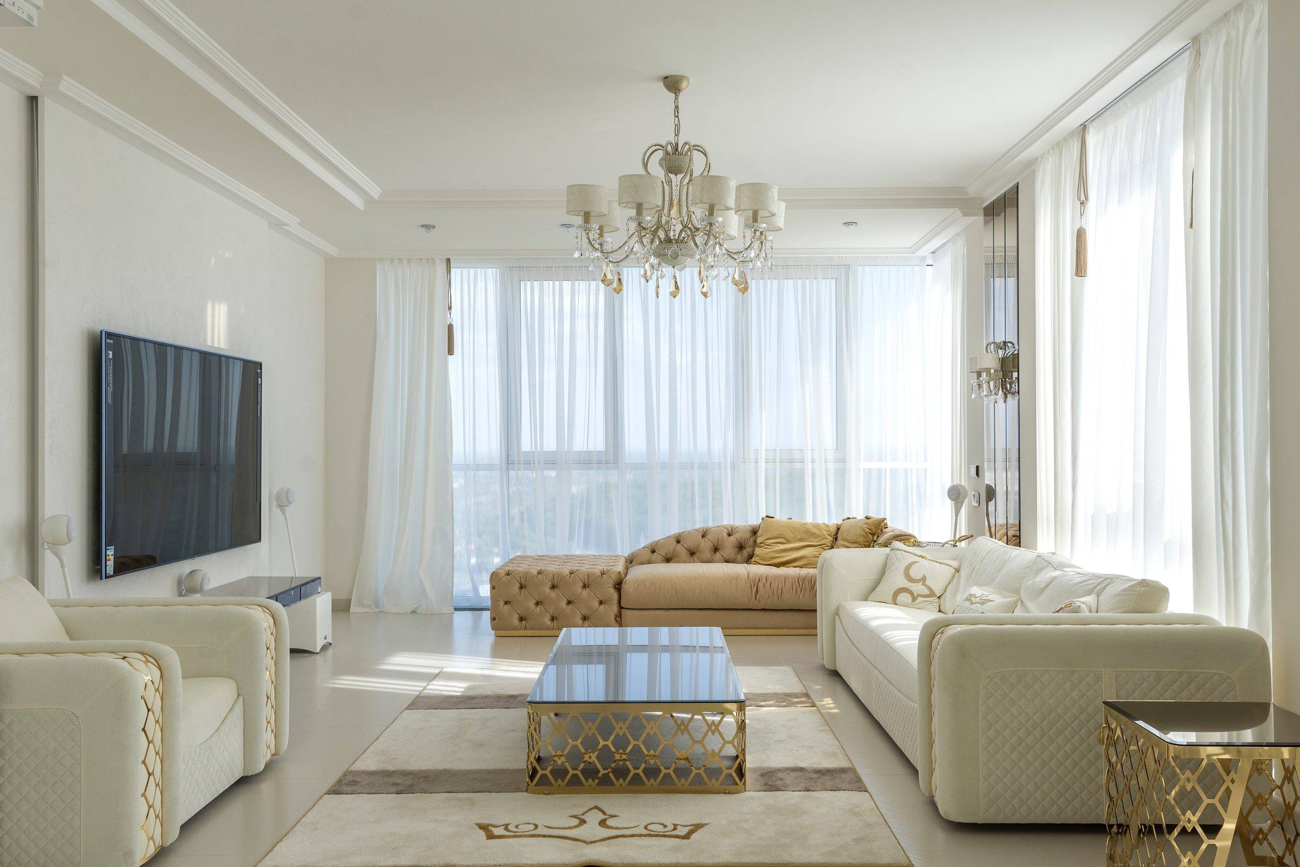 Elegant living room with chandelier