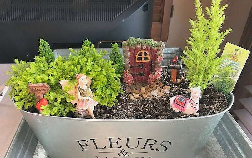 Fairy garden in galvanized tub