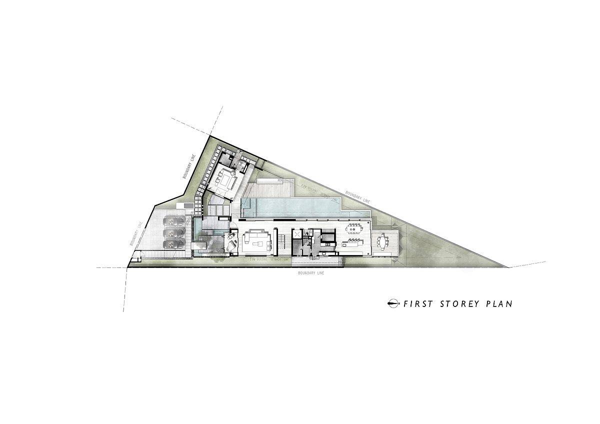 First level design floor plan of House 24 in Singapore by Park + Associates