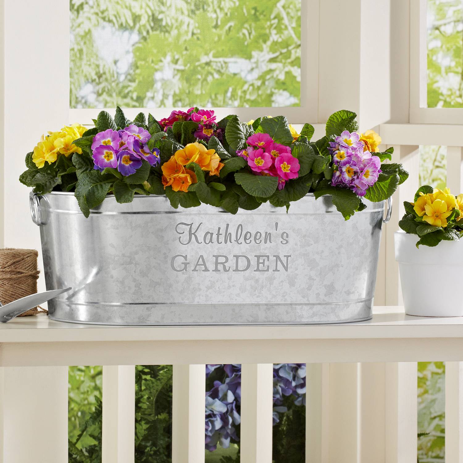 Galvanized Bucket Planter with Inscriptions