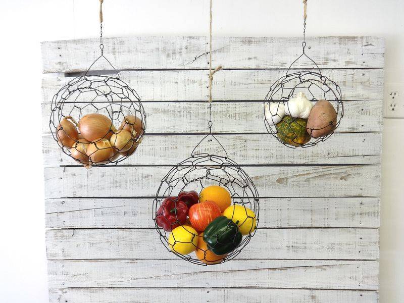 Fruit and Vegetable Basket, Kitchen Basket, Fruit Basket, Kitchen Organizer,  Farmers Market Sign, Rustic Decor, Produce Wall Hang 